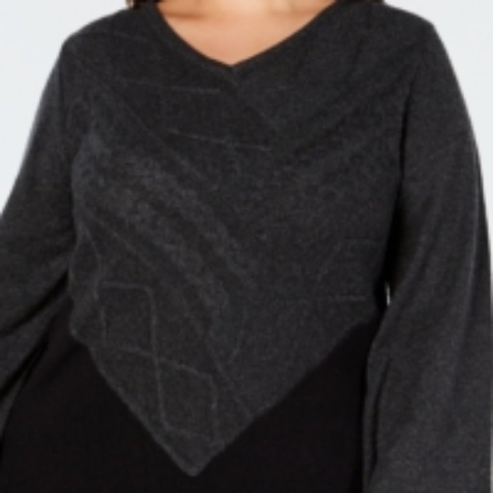 Style & Co Plus Size V-Neck Mixed-Stitch Sweater - Picture 4 of 4